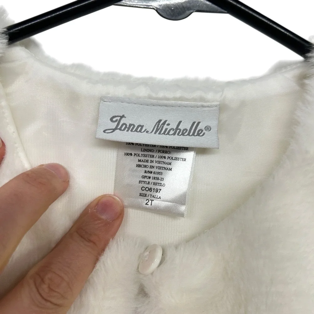 Girls Faux Fur Bolero Shrug 2T White Flower Girl Wedding Holiday Formal Princess